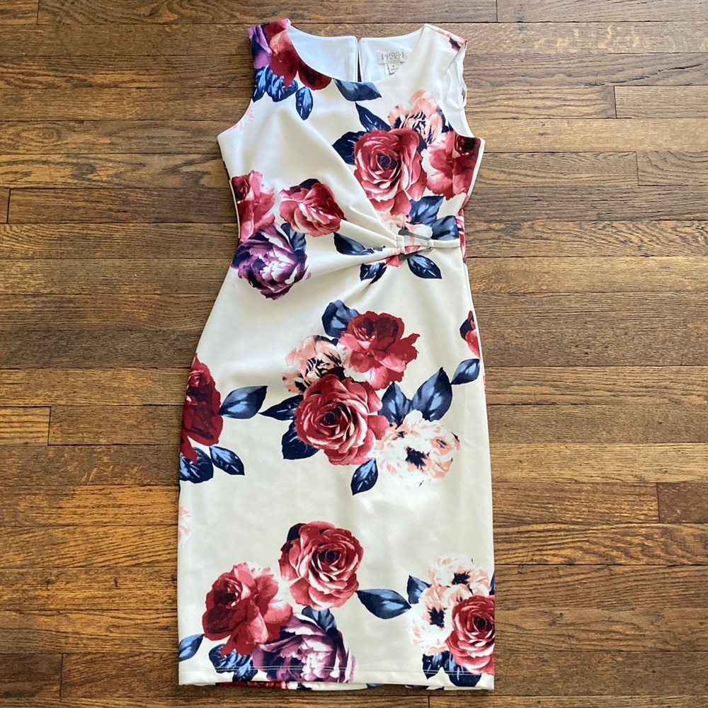 Enfocus Studio Cream and Red Floral Midi Dress